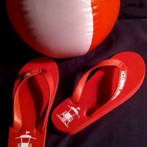 New - Baywatch flip flops & blow-up beach ball in clear zip bag w/rope handle